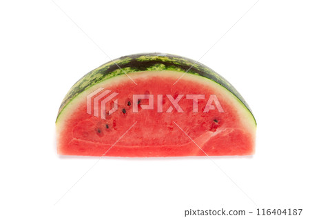 Watermelon pieces isolated. Water melon wedges pile, chopped Citrullus lanatus, red wassermelone cuts group 116404187