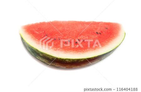 Watermelon pieces isolated. Water melon wedges pile, chopped Citrullus lanatus, red wassermelone cuts group 116404188