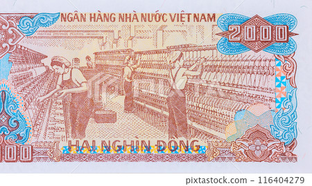 Viet Nam National Bank issues paper currency banknotes in denominations of two thousand Dong rear view Viet Nam National Bank issues paper currency banknotes in denominations of two thousand Dong rear view 116404279