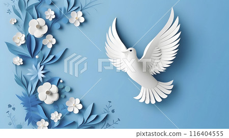 white dove flying on blue background for freedom concept ,international day of peace in paper cut style white dove flying on blue background for freedom concept ,international day of peace in paper cut style 116404555