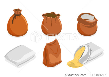 3D Isometric Flat Set of Sacks Full of Grains, Agricultural Products 3D Isometric Flat Set of Sacks Full of Grains, Agricultural Products 116404713