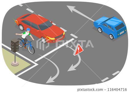 3D Isometric Flat  Illustration of Traffic Regulating Rules and Tips, Safety Drive 116404716