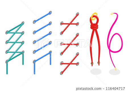 3D Isometric Flat  Illustration of Shoe Or Corset Lacing, Cross Techniques 116404717
