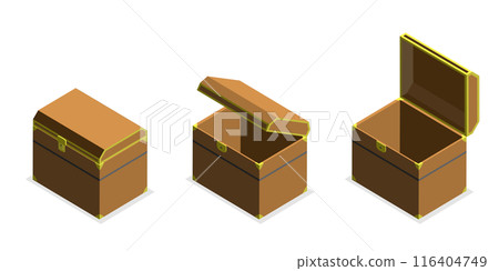 3D Isometric Flat  Set of Chests, Empty Treasure Boxes 116404749