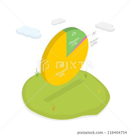 3D Isometric Flat Illustration of Dry Air Components, Pie Chart 3D Isometric Flat Illustration of Dry Air Components, Pie Chart 116404754