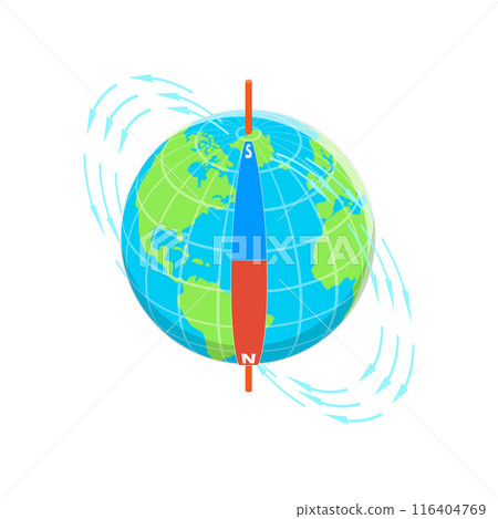 3D Isometric Flat Illustration of Earth's Magnetic Field, Geographical Pole of the Globe 3D Isometric Flat Illustration of Earth's Magnetic Field, Geographical Pole of the Globe 116404769
