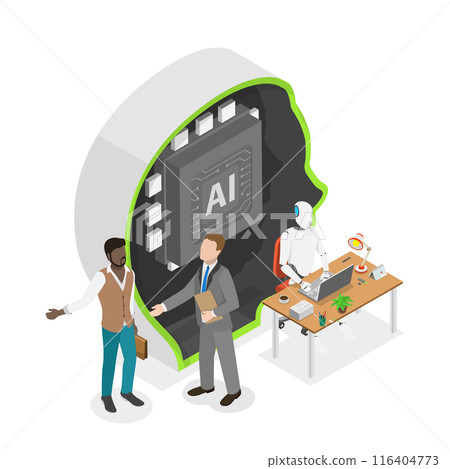 3D Isometric Flat  Illustration of Business Industry Robot Factory, AI and Virtual Technology 116404773