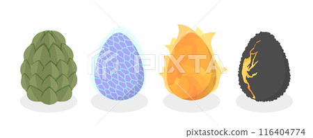 3D Isometric Flat  Set of Dragon Eggs, Fairy Tale Stones 116404774