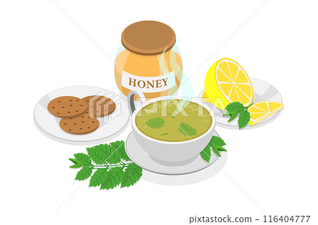 3D Isometric Flat  Icon of Mint Leaf Tea, Herbal Hot Drink 116404777