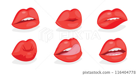 3D Isometric Flat  Set of Female Lips, Expression Different Emotions 116404778