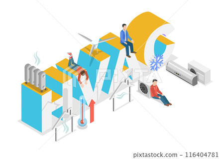 3D Isometric Flat Illustration of HVAC, Heating Ventilation Air Conditioning 3D Isometric Flat Illustration of HVAC, Heating Ventilation Air Conditioning 116404781