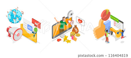 3D Isometric Flat Illustration of Positive PR, Public Relations Strategies 3D Isometric Flat Illustration of Positive PR, Public Relations Strategies 116404819