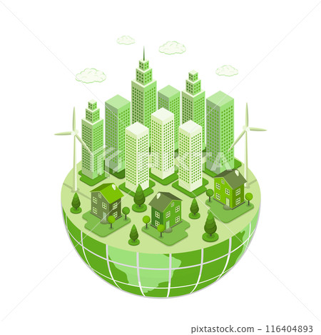 3D Isometric Flat  Illustration of Sustainble Earth, Environmental Care and Protection 116404893