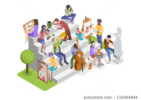 3D Isometric Flat  Illustration of Art Society, Collection of Hobbies and Modern Professions 116404894