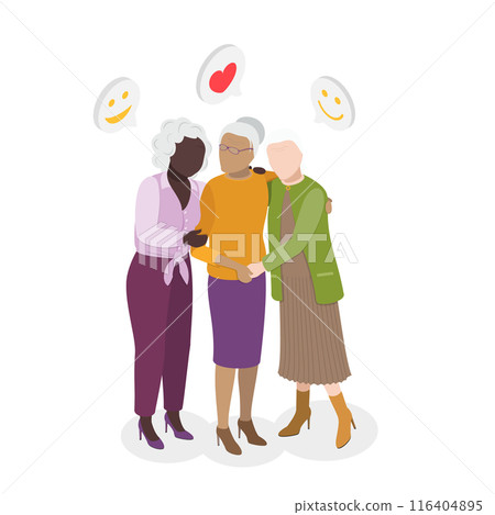 3D Isometric Flat  Illustration of Happy Old Age, Cheerful Elderly Group 116404895