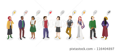 3D Isometric Flat  Illustration of Human Personality Feelings, Psychological Mindsets 116404897