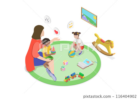 3D Isometric Flat  Illustration of Family Nanny, Babysitting and Daycare 116404902