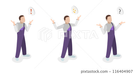 3D Isometric Flat  Illustration of Human Emotions and Body Language, Joy, Confusion, Doubt 116404907