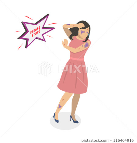 3D Isometric Flat  Illustration of Physical Violence, Sexual Harassment 116404916
