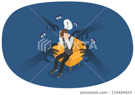 3D Isometric Flat  Illustration of Paranoia, Anxiety, Phobias, Mental Problems 116404924