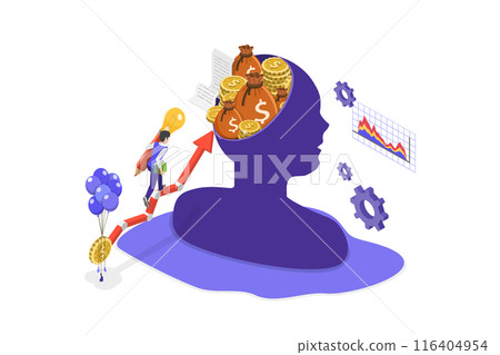3D Isometric Flat  Illustration of Improving Work Skills, Brain Maintenance, Fixing Emotional and Mental Problem 116404954