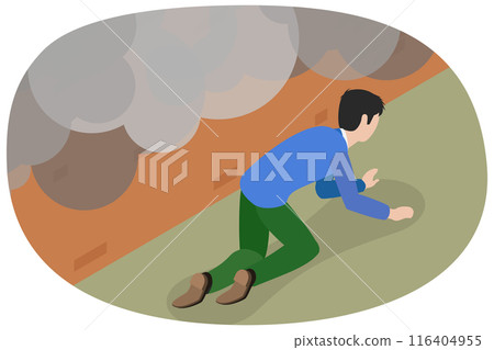3D Isometric Flat  Illustration of Fire Safety Activity, Avoiding Deadly Smoke and Fumes 116404955