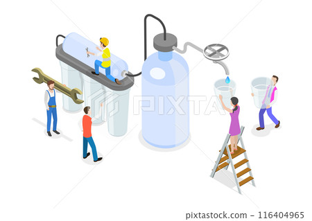 3D Isometric Flat  Illustration of Water Purification Service, Cleansing Liquid by Lowering Contamination 116404965