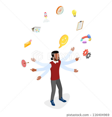 3D Isometric Flat  Illustration of Project Management, Business Multitasking 116404969