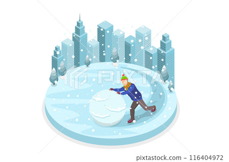 3D Isometric Flat Illustration of Winter Games, Rolling a Big Snowball 3D Isometric Flat Illustration of Winter Games, Rolling a Big Snowball 116404972