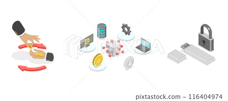 3D Isometric Flat  Illustration of DeFi Decentralized Finance, Blockchain Technology 116404974