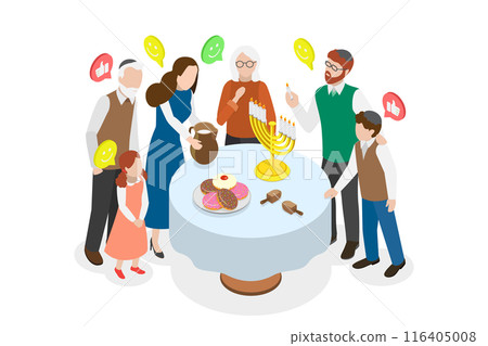 3D Isometric Flat Illustration of Celebrating Hanukkah, Jewish Festival of Lights 3D Isometric Flat Illustration of Celebrating Hanukkah, Jewish Festival of Lights 116405008