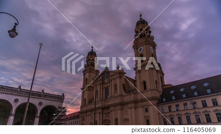 The Theatine Church of St. Cajetan timelapse during sunset. Munich, Germany 116405069