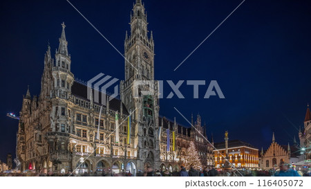 Marienplazt Old Town Square with New Town Hall day to night timelapse hyperlapse. Bavaria, Germany 116405072