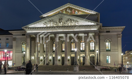 Munich National Theatre on the Max Joseph square day to night transition timelapse. Germany Munich National Theatre on the Max Joseph square day to night transition timelapse. Germany 116405078