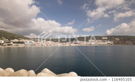 Panorama showing view of Sesimbra Town and Port timelapse, Portugal. Panorama showing view of Sesimbra Town and Port timelapse, Portugal. 116405105
