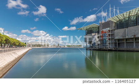 Panorama showing Lisbon Oceanarium timelapse, located in the Park of Nations. 116405127