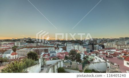 Panorama showing Jardim do Torel timelapse with views to the city center of Lisbon during sunset. Portugal Panorama showing Jardim do Torel timelapse with views to the city center of Lisbon during sunset. Portugal 116405240