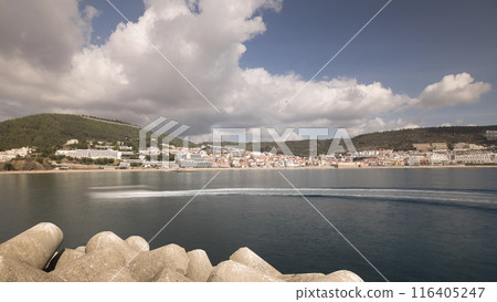 Panorama showing view of Sesimbra Town and Port timelapse, Portugal. Panorama showing view of Sesimbra Town and Port timelapse, Portugal. 116405247