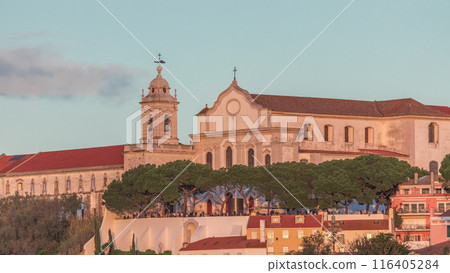 The Miradouro Sophia de Mello Breyner Andresen old Miradouro da Graca evening timelapse. 116405284