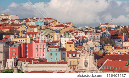Colorful houses and residential buildings timelapse in Arroios district Lisbon, capital city of Portugal. 116405287