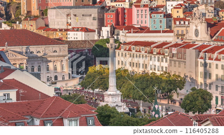 Aerial view of Dom Pedro IV square also know as Rossio with Christmas market timelapse. Lisbon, Portugal Aerial view of Dom Pedro IV square also know as Rossio with Christmas market timelapse. Lisbon, Portugal 116405288