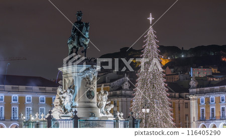 Commerce square illuminated and decorated at Christmas time in Lisbon night timelapse. Portugal Commerce square illuminated and decorated at Christmas time in Lisbon night timelapse. Portugal 116405290