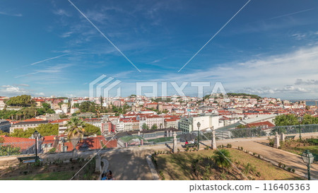 Panorama showing aerial view over the center of Lisbon timelapse from Miradouro de Sao Pedro de Alcantara Panorama showing aerial view over the center of Lisbon timelapse from Miradouro de Sao Pedro de Alcantara 116405363