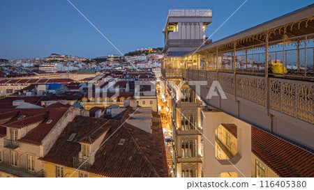 Panorama showing Alfama and Baixa districts of Lisbon aerial day to night timelapse, Portugal Panorama showing Alfama and Baixa districts of Lisbon aerial day to night timelapse, Portugal 116405380
