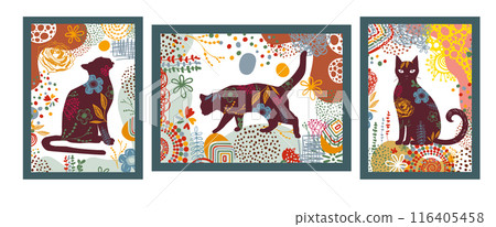 Floral Cat Silhouette, Silhouette of cats made of flowers. hand drawing. Posters for the interior. Postcards for pet lovers. Not AI, Vector illustration Floral Cat Silhouette, Silhouette of cats made of flowers. hand drawing. Posters for the interior. Postcards for pet lovers. Not AI, Vector illustration 116405458
