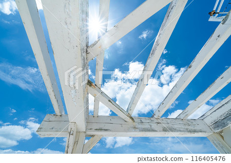 White terrace frame and blue sky 116405476