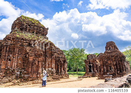 Visitors to the My Son ruins in Vietnam, a sacred site of the Champa Kingdom that enshrines Hindu gods. Visitors to the My Son ruins in Vietnam, a sacred site of the Champa Kingdom that enshrines Hindu gods. 116405539