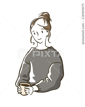 一個拿著咖啡杯放鬆的女人 116405675
