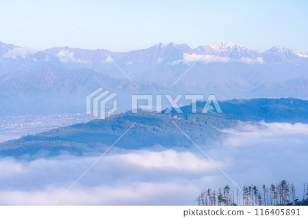 [Sea of clouds material] Matsumotodaira sea of clouds seen from Mt. Nagamine in autumn [Nagano Prefecture] 116405891