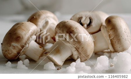 Fresh champignon mushrooms on a white background Fresh champignon mushrooms on a white background 116405982